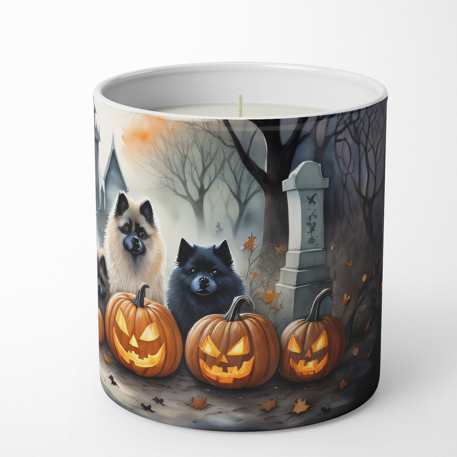 Keeshond Spooky Halloween Decorative Soy Candle Nature Soy Wax Essential Oil Home Decor Ideal for Bedroom Kitchen Bath Office Gift, 10 oz