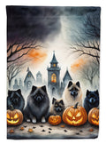 Keeshond Spooky Halloween House Flag 28x40 Porch Sleeve Pole Decorative Outside Yard Banner Artwork Wall Hanging, Polyester