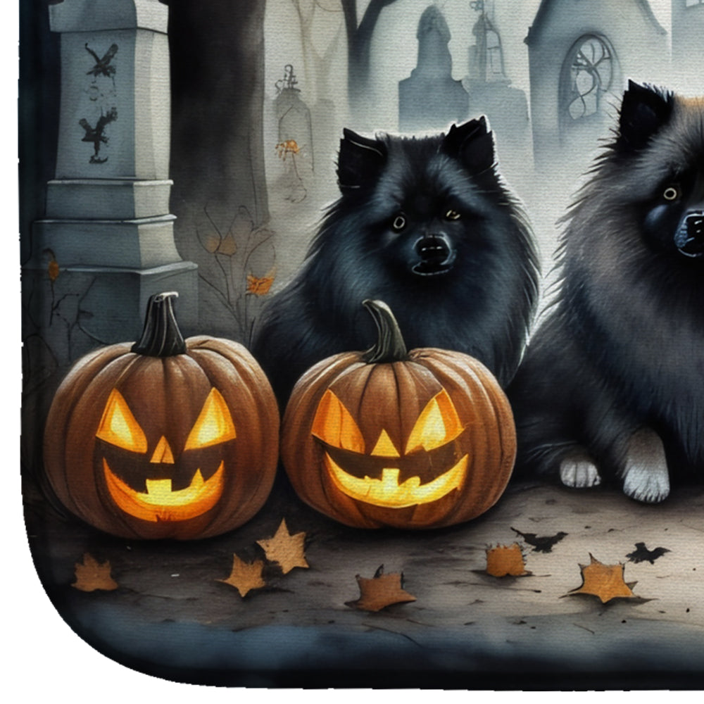 Keeshond Spooky Halloween Dish Drying Mat Absorbent Dish Drying Mat Pad for Kitchen Counter Dish Drainer Mat for Countertop, 14 x 21", Multicolor