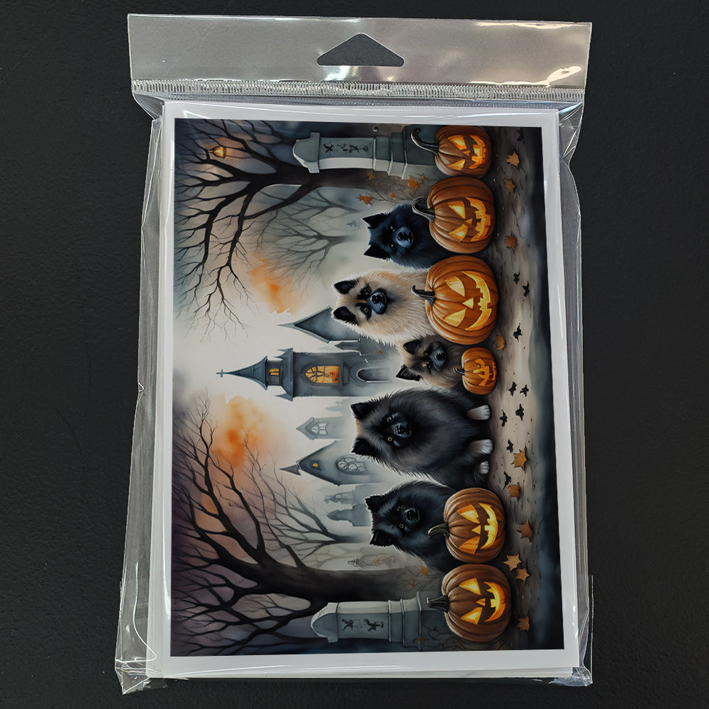Keeshond Spooky Halloween Greeting Cards Pack of 8 Blank Cards with Envelopes Whimsical A7 Size 5x7