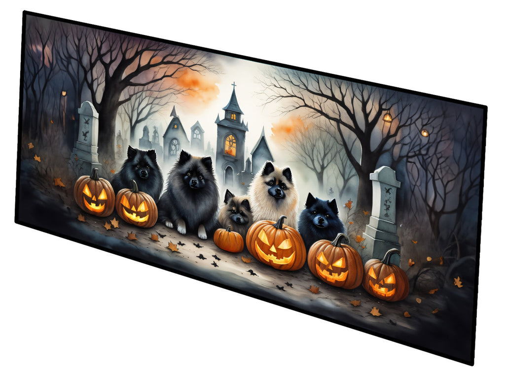 Keeshond Spooky Halloween Runner Mat 28x58 Front Door Mat Indoor Outdoor Rugs for Entryway Hallway Foyer Non Slip Washable Wide Doormat