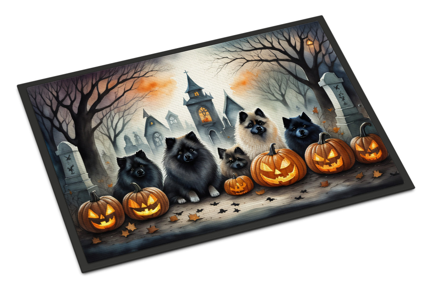 Keeshond Spooky Halloween Doormat Indoor Outdoor 24H X 36W Front Door Mat Rugs for Entryway, Non Slip Washable Low Pile,