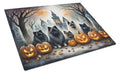 Keeshond Spooky Halloween Cutting Board Tempered Glass Kitchen Cutting Surface, Heat Resistant Chopping, Non-Slip Feet, Food Prep & Serving