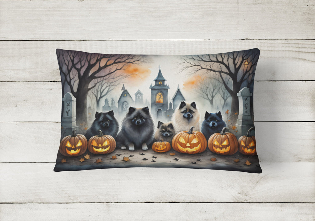Keeshond Spooky Halloween Decorative Throw Pillow 12x16 Indoor Outdoor Accent Cushion, Fabric Cover with Insert for Sofa, Bed, Porch & Living Room