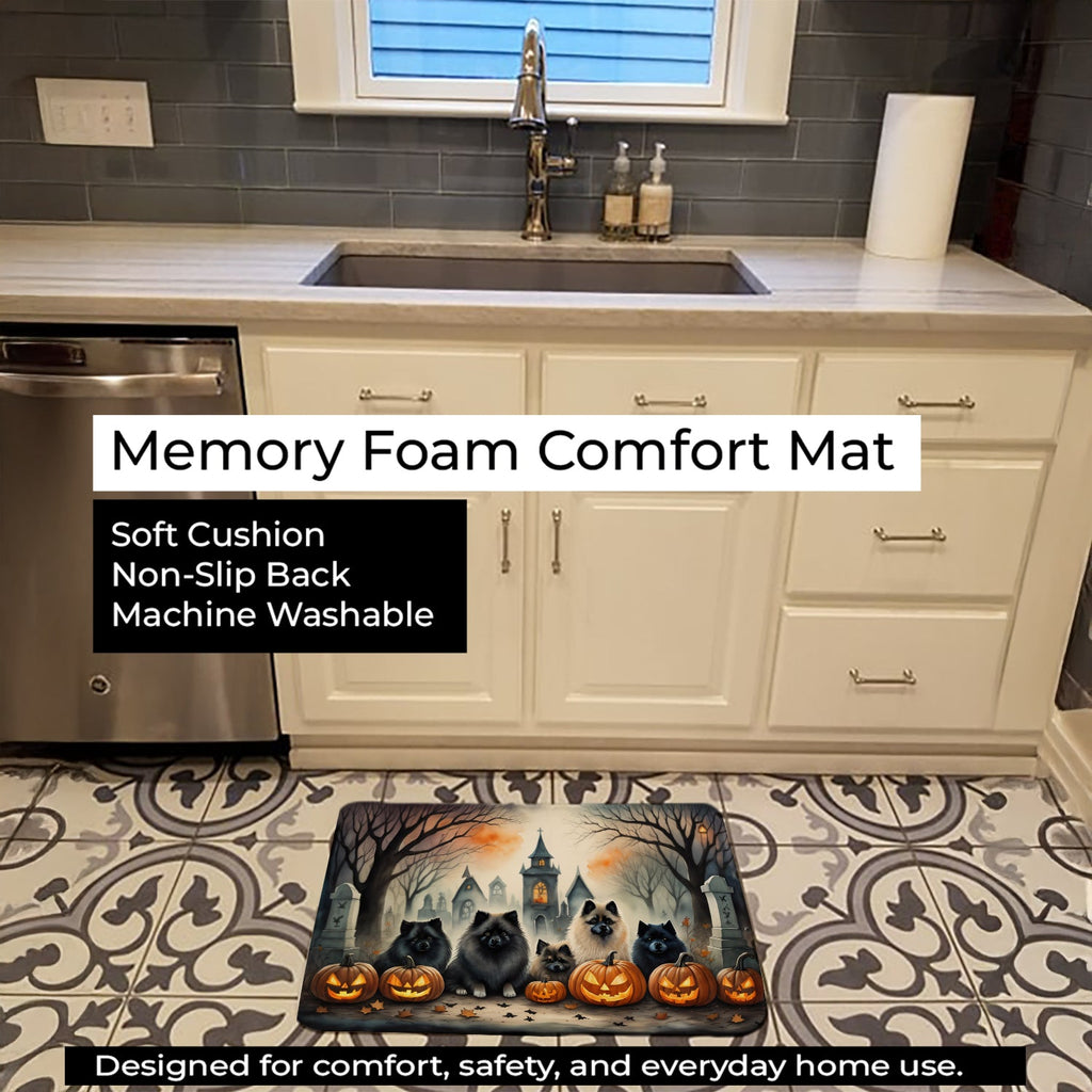 Keeshond Spooky Halloween Memory Foam Kitchen Mat Machine Washable Anti-Fatigue Cushion Comfort Bath or Kitchen Rug