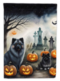 Keeshond Spooky Halloween House Flag 28x40 Porch Sleeve Pole Decorative Outside Yard Banner Artwork Wall Hanging, Polyester