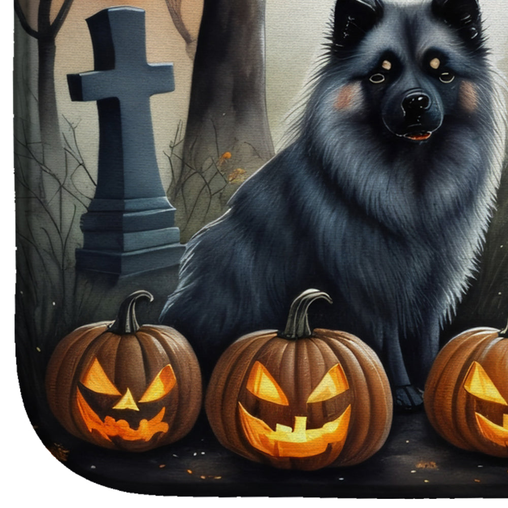Keeshond Spooky Halloween Dish Drying Mat Absorbent Dish Drying Mat Pad for Kitchen Counter Dish Drainer Mat for Countertop, 14 x 21", Multicolor