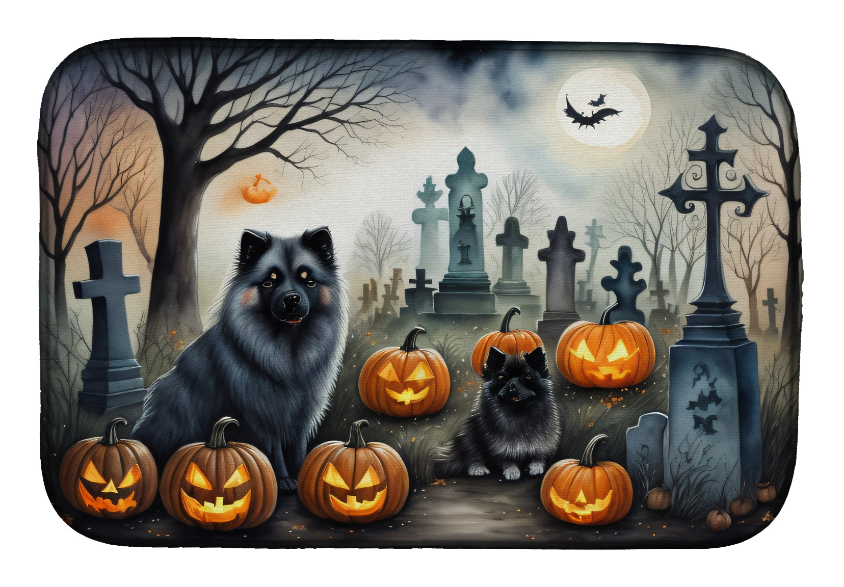 Keeshond Spooky Halloween Dish Drying Mat Absorbent Dish Drying Mat Pad for Kitchen Counter Dish Drainer Mat for Countertop, 14 x 21", Multicolor