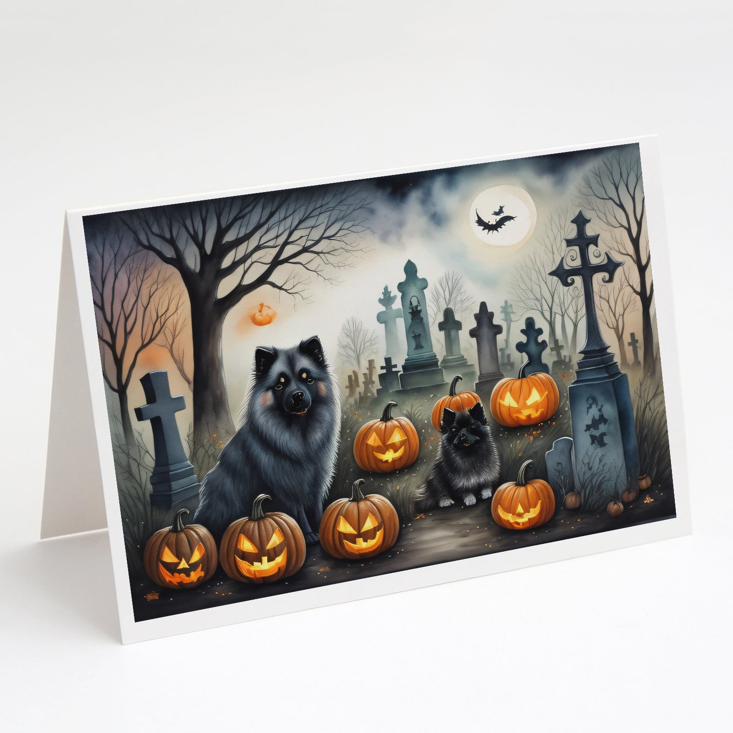Keeshond Spooky Halloween Greeting Cards Pack of 8 Blank Cards with Envelopes Whimsical A7 Size 5x7