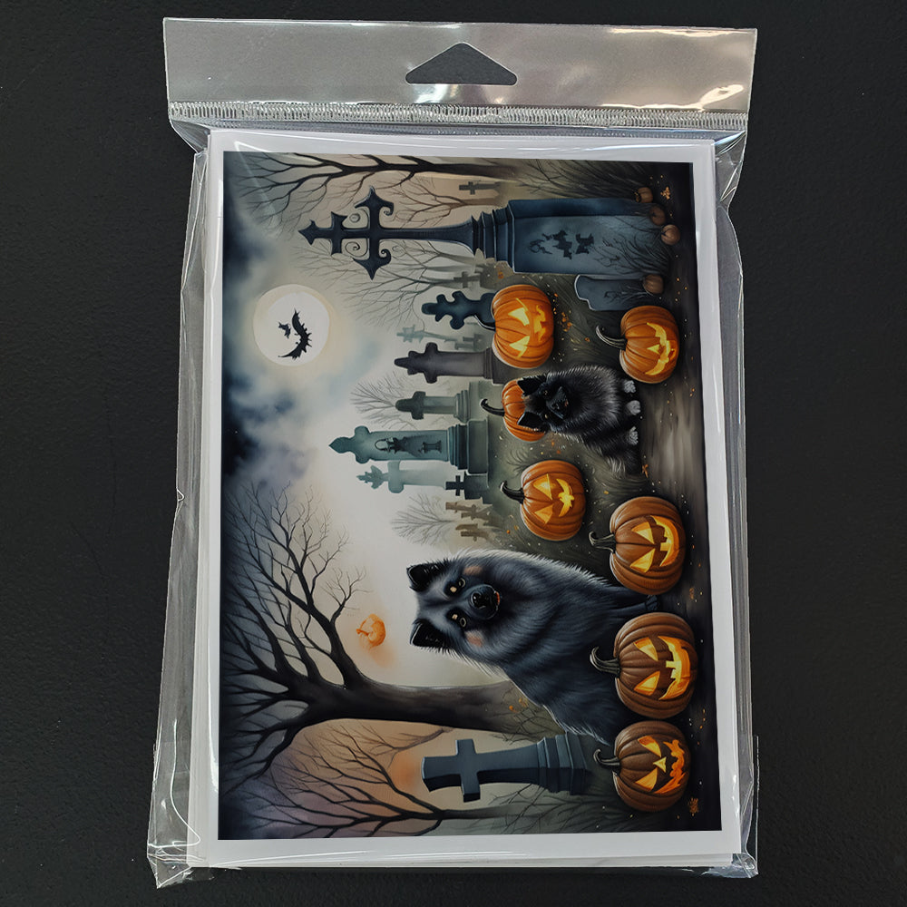 Keeshond Spooky Halloween Greeting Cards Pack of 8 Blank Cards with Envelopes Whimsical A7 Size 5x7