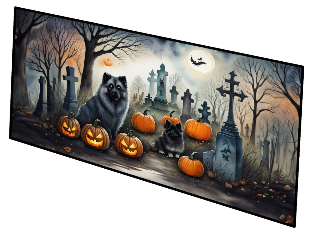 Keeshond Spooky Halloween Runner Mat 28x58 Front Door Mat Indoor Outdoor Rugs for Entryway Hallway Foyer Non Slip Washable Wide Doormat