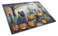 Keeshond Spooky Halloween Cutting Board Tempered Glass Kitchen Cutting Surface, Heat Resistant Chopping, Non-Slip Feet, Food Prep & Serving