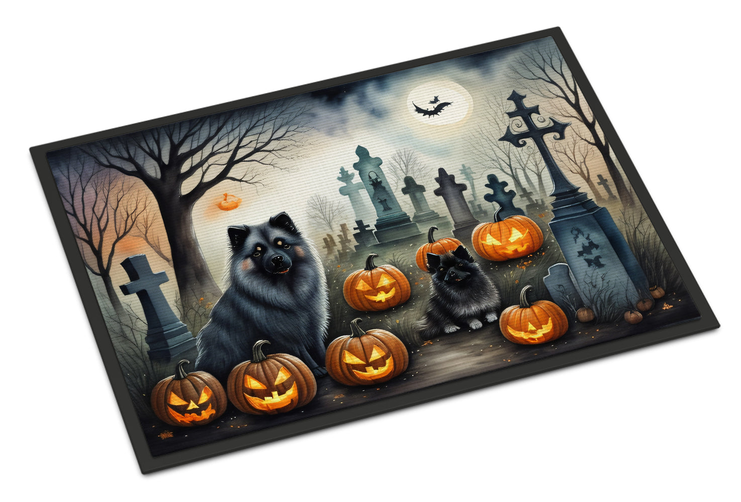 Keeshond Spooky Halloween Doormat Indoor Outdoor 18H X 27W Front Door Mat Rugs for Entryway, Non Slip Washable