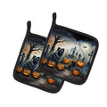 Keeshond Spooky Halloween Pot Holder Set of 2 Heat Resistant Quilted Hot Pads 7.5 x 7.5 Inch, Insulated Kitchen Trivets for Cooking & Baking