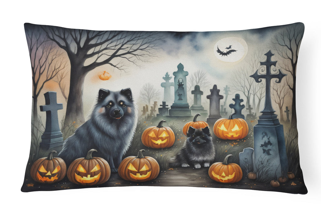 Keeshond Spooky Halloween Decorative Throw Pillow 12x16 Indoor Outdoor Accent Cushion, Fabric Cover with Insert for Sofa, Bed, Porch & Living Room