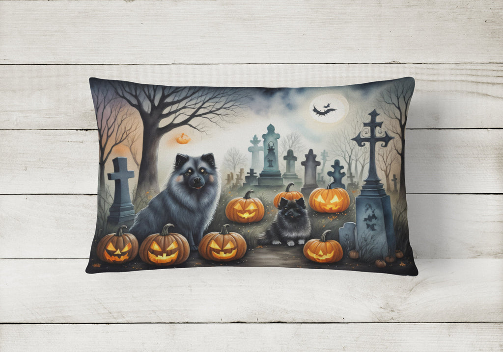 Keeshond Spooky Halloween Decorative Throw Pillow 12x16 Indoor Outdoor Accent Cushion, Fabric Cover with Insert for Sofa, Bed, Porch & Living Room