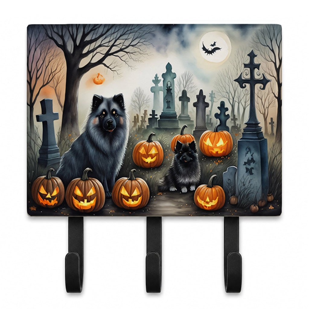 Keeshond Spooky Halloween Leash or Key Holder Wall Hooks, Coat Rack Wall Mount, for Hanging Keys, Towels, Aprons, Leashes
