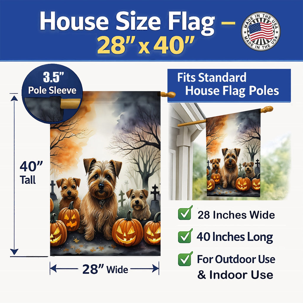 Norfolk Terrier Spooky Halloween House Flag 28x40 Porch Sleeve Pole Decorative Outside Yard Banner Artwork Wall Hanging, Polyester