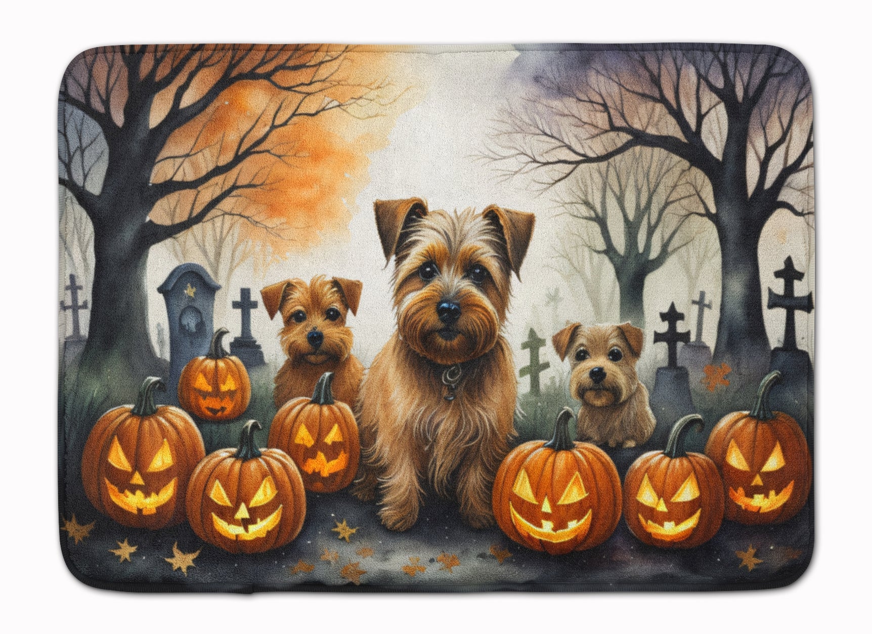 Norfolk Terrier Spooky Halloween Memory Foam Kitchen Mat Machine Washable Anti-Fatigue Cushion Comfort Bath or Kitchen Rug