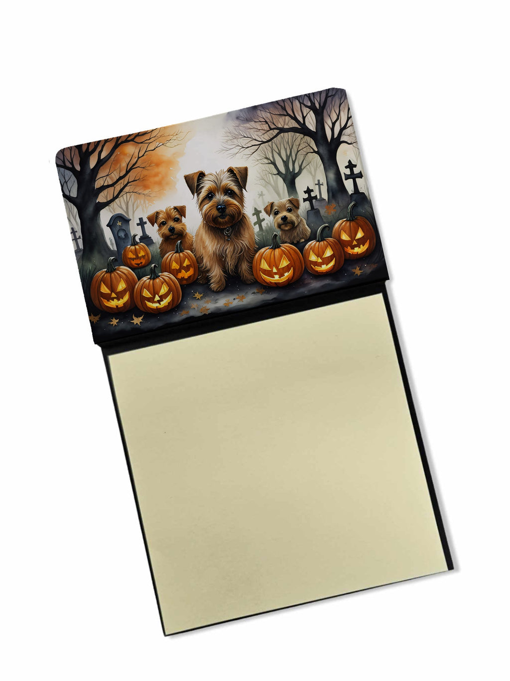 Norfolk Terrier Spooky Halloween Watercolor Sticky Note Holder Refillable Dispenser Desk Accessory 3x3 Pad Gift
