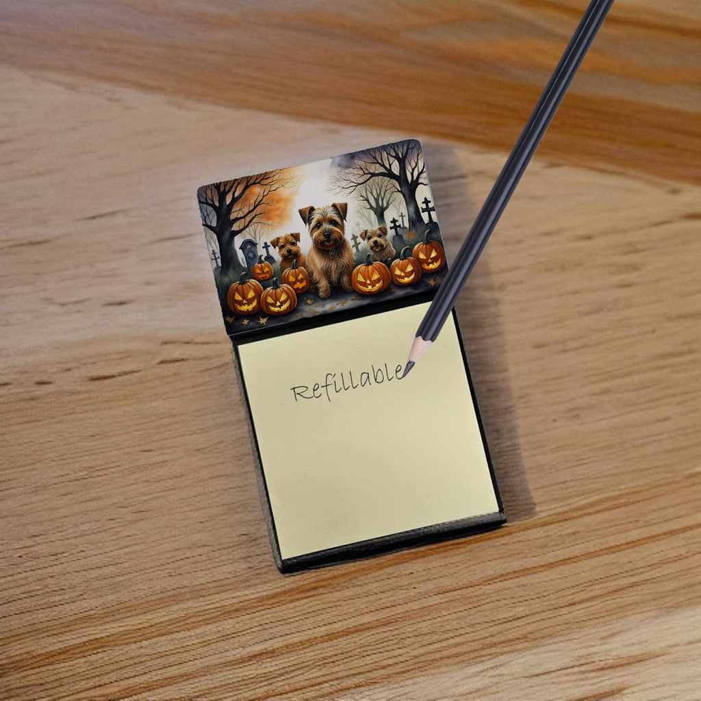 Norfolk Terrier Spooky Halloween Watercolor Sticky Note Holder Refillable Dispenser Desk Accessory 3x3 Pad Gift