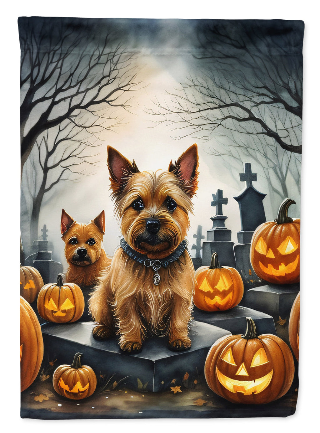 Norwich Terrier Spooky Halloween House Flag 28x40 Porch Sleeve Pole Decorative Outside Yard Banner Artwork Wall Hanging, Polyester