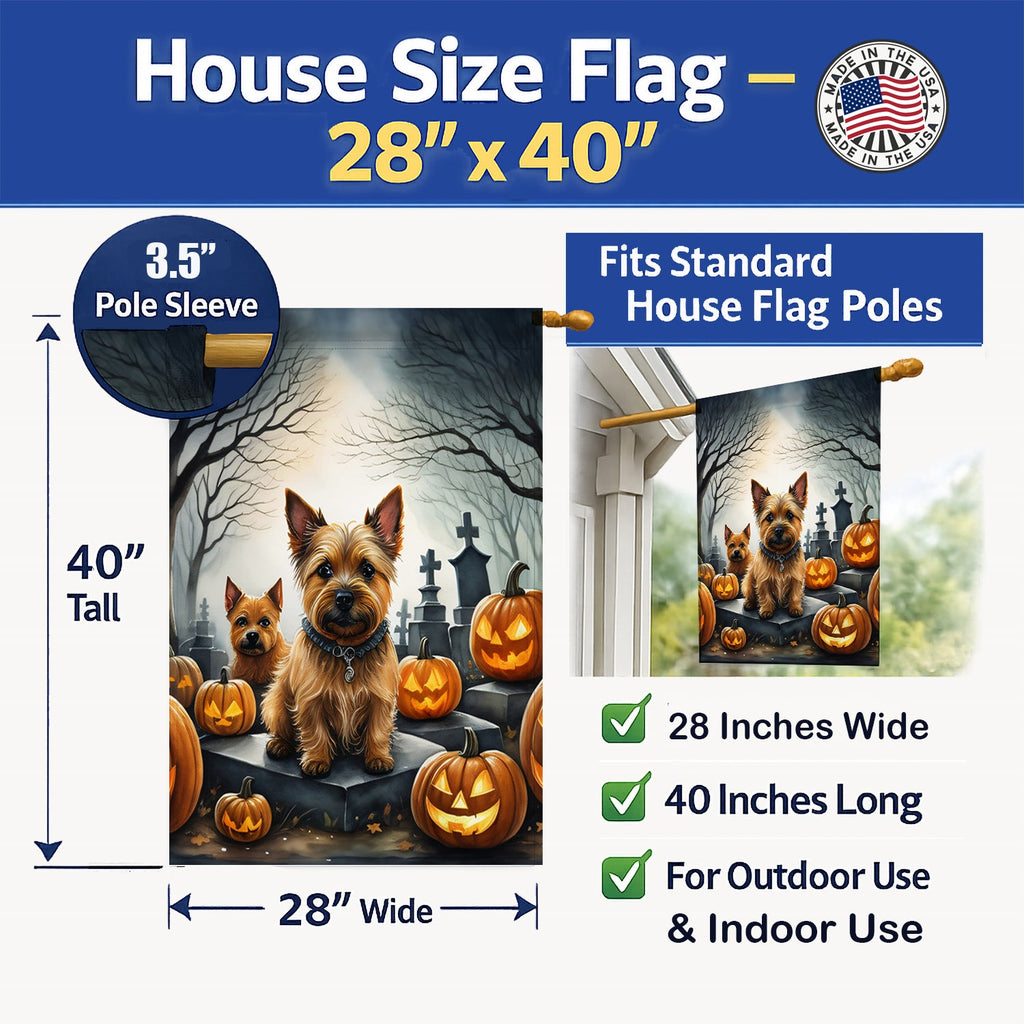 Norwich Terrier Spooky Halloween House Flag 28x40 Porch Sleeve Pole Decorative Outside Yard Banner Artwork Wall Hanging, Polyester