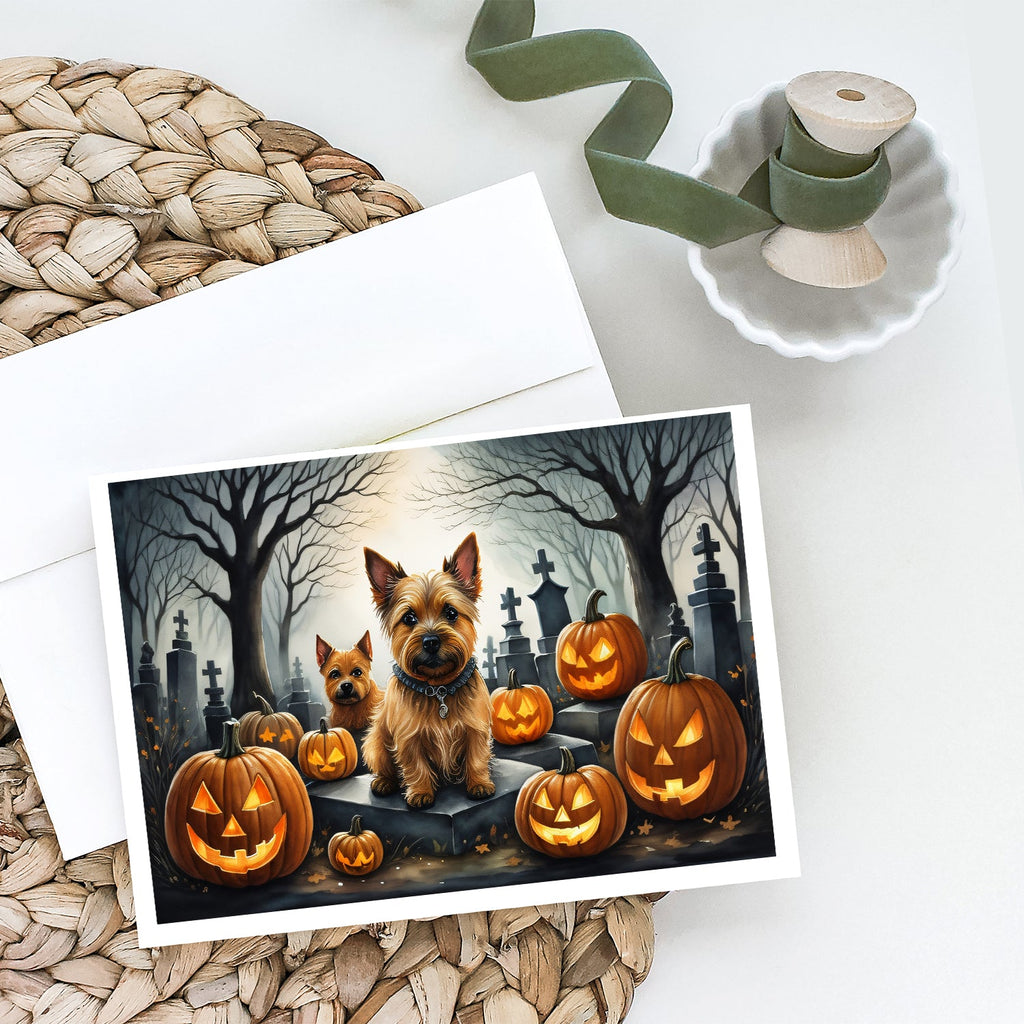 Norwich Terrier Spooky Halloween Greeting Cards Pack of 8 Blank Cards with Envelopes Whimsical A7 Size 5x7