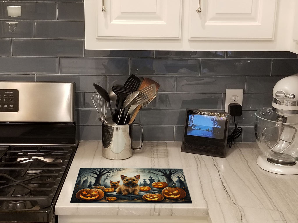 Norwich Terrier Spooky Halloween Cutting Board Tempered Glass Kitchen Cutting Surface, Heat Resistant Chopping, Non-Slip Feet, Food Prep & Serving