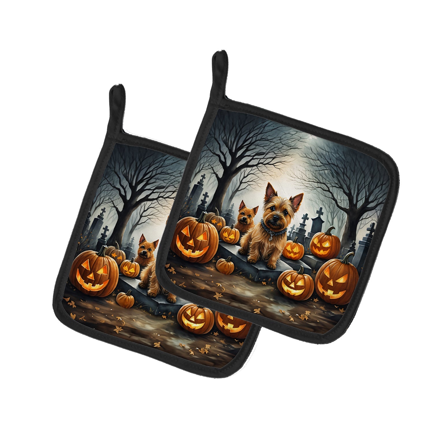 Norwich Terrier Spooky Halloween Pot Holder Set of 2 Heat Resistant Quilted Hot Pads 7.5 x 7.5 Inch, Insulated Kitchen Trivets for Cooking & Baking