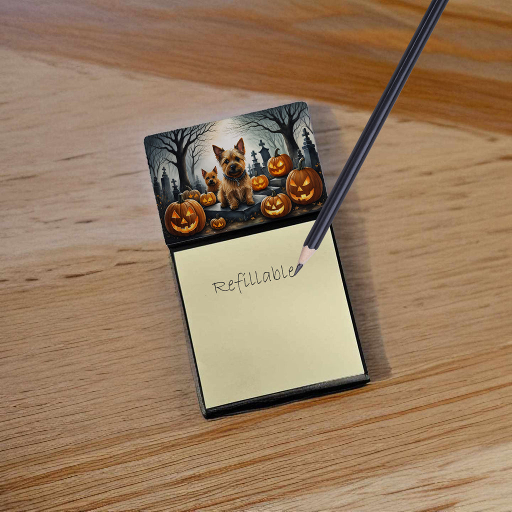 Norwich Terrier Spooky Halloween Watercolor Sticky Note Holder Refillable Dispenser Desk Accessory 3x3 Pad Gift