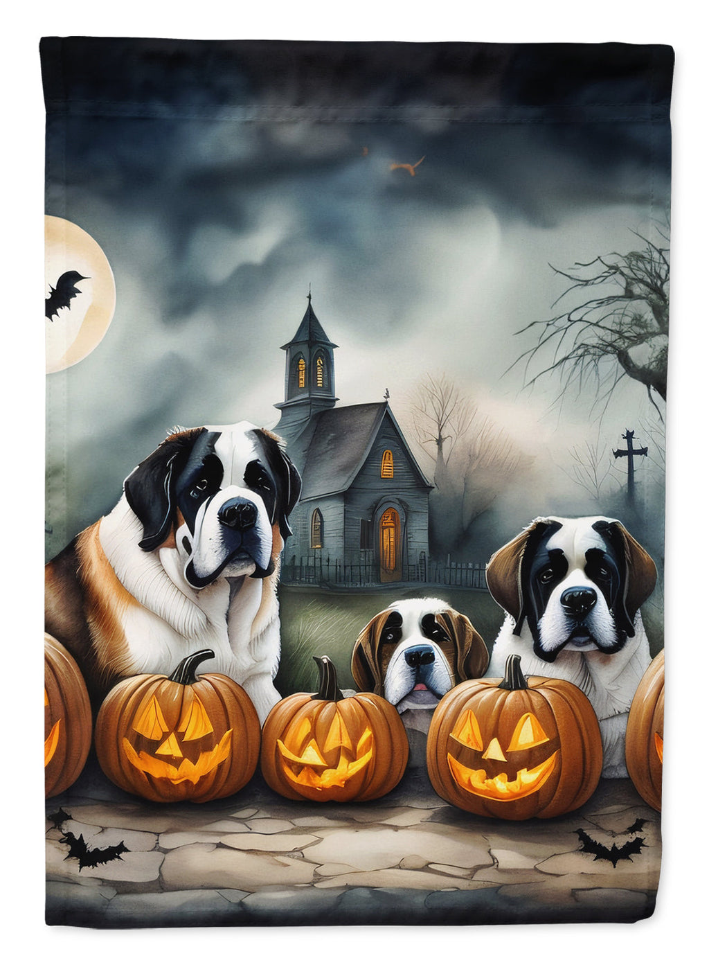 Saint Bernard Spooky Halloween House Flag 28x40 Porch Sleeve Pole Decorative Outside Yard Banner Artwork Wall Hanging, Polyester