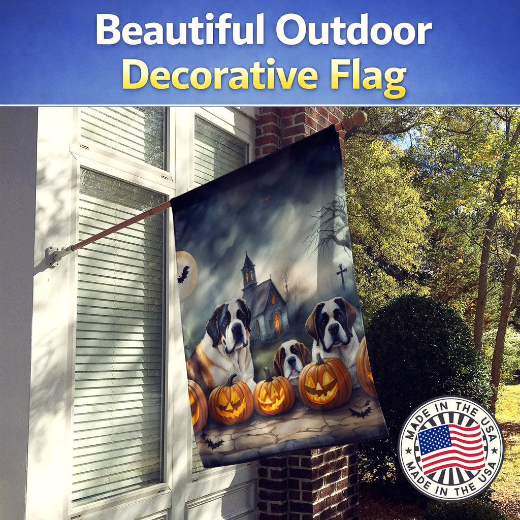 Saint Bernard Spooky Halloween House Flag 28x40 Porch Sleeve Pole Decorative Outside Yard Banner Artwork Wall Hanging, Polyester