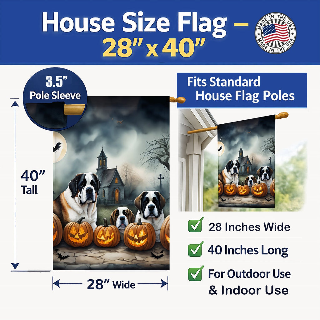 Saint Bernard Spooky Halloween House Flag 28x40 Porch Sleeve Pole Decorative Outside Yard Banner Artwork Wall Hanging, Polyester