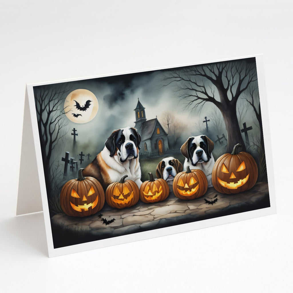 Saint Bernard Spooky Halloween Greeting Cards Pack of 8 Blank Cards with Envelopes Whimsical A7 Size 5x7
