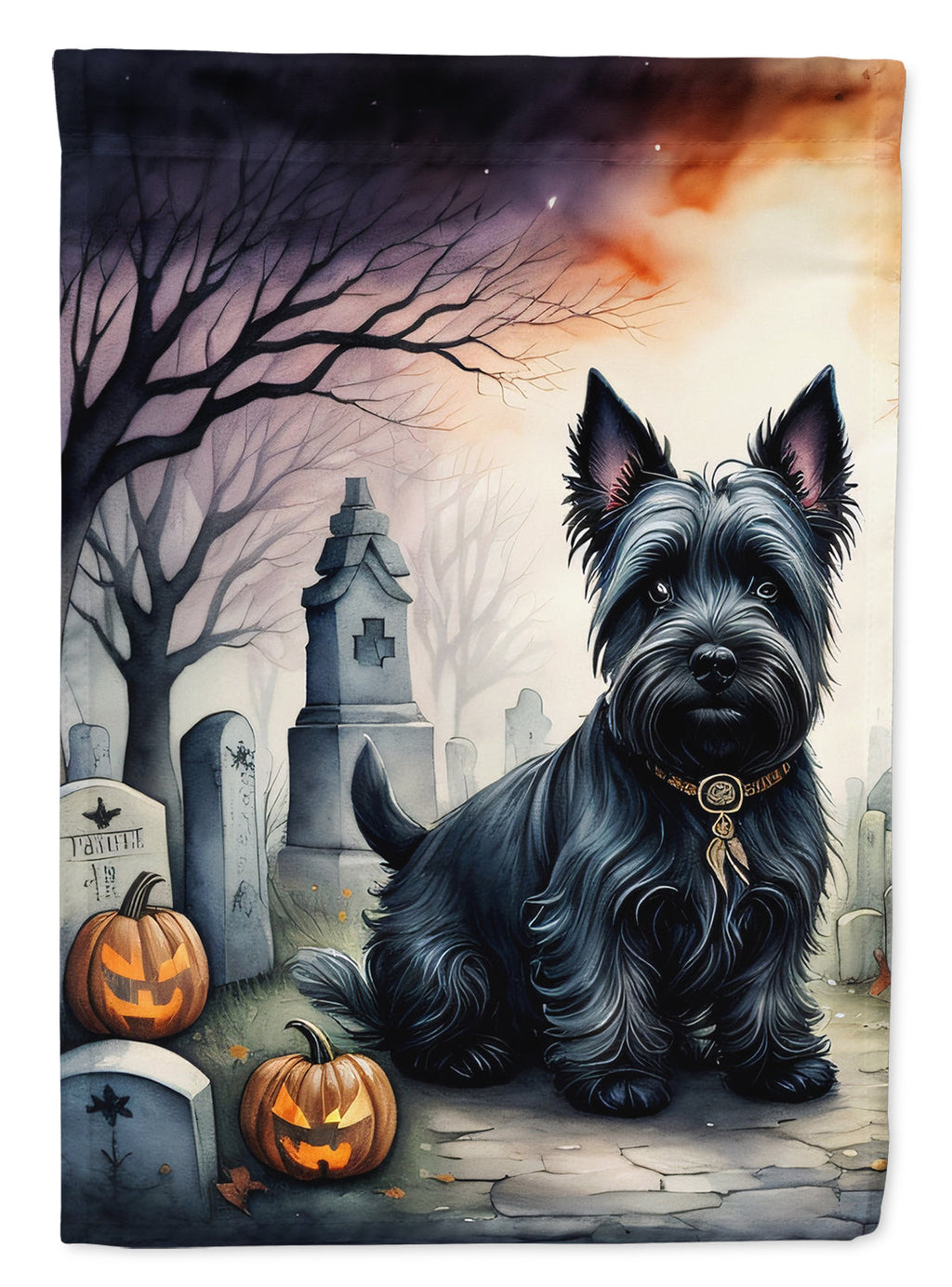 Scottish Terrier Spooky Halloween House Flag 28x40 Porch Sleeve Pole Decorative Outside Yard Banner Artwork Wall Hanging, Polyester