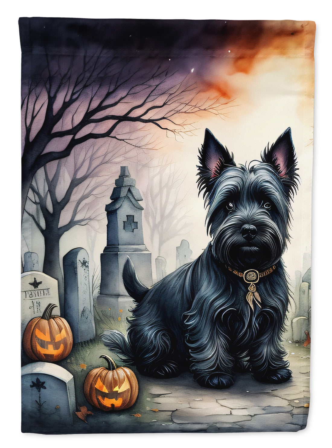 Scottish Terrier Spooky Halloween House Flag 28x40 Porch Sleeve Pole Decorative Outside Yard Banner Artwork Wall Hanging, Polyester