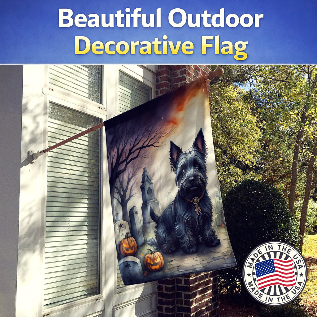 Scottish Terrier Spooky Halloween House Flag 28x40 Porch Sleeve Pole Decorative Outside Yard Banner Artwork Wall Hanging, Polyester