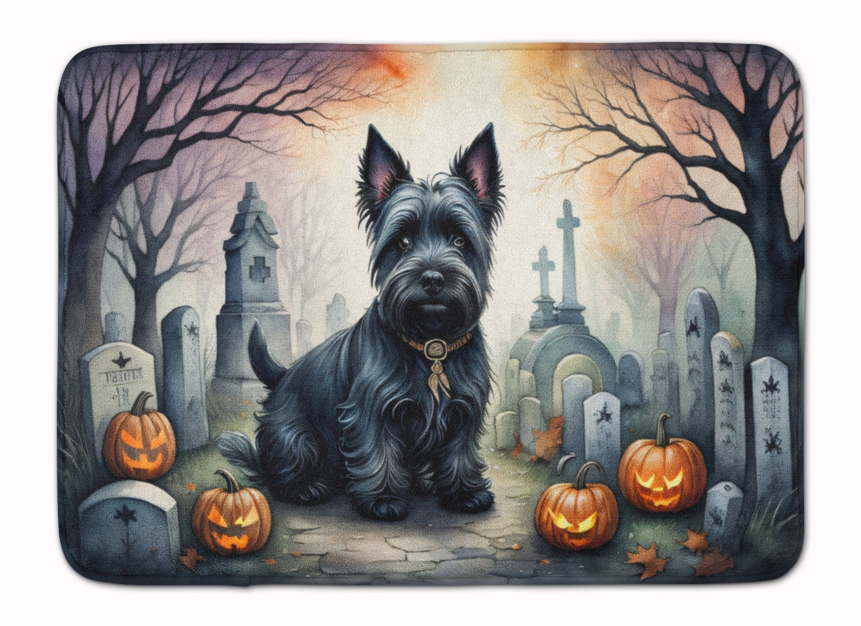Scottish Terrier Spooky Halloween Memory Foam Kitchen Mat Machine Washable Anti-Fatigue Cushion Comfort Bath or Kitchen Rug