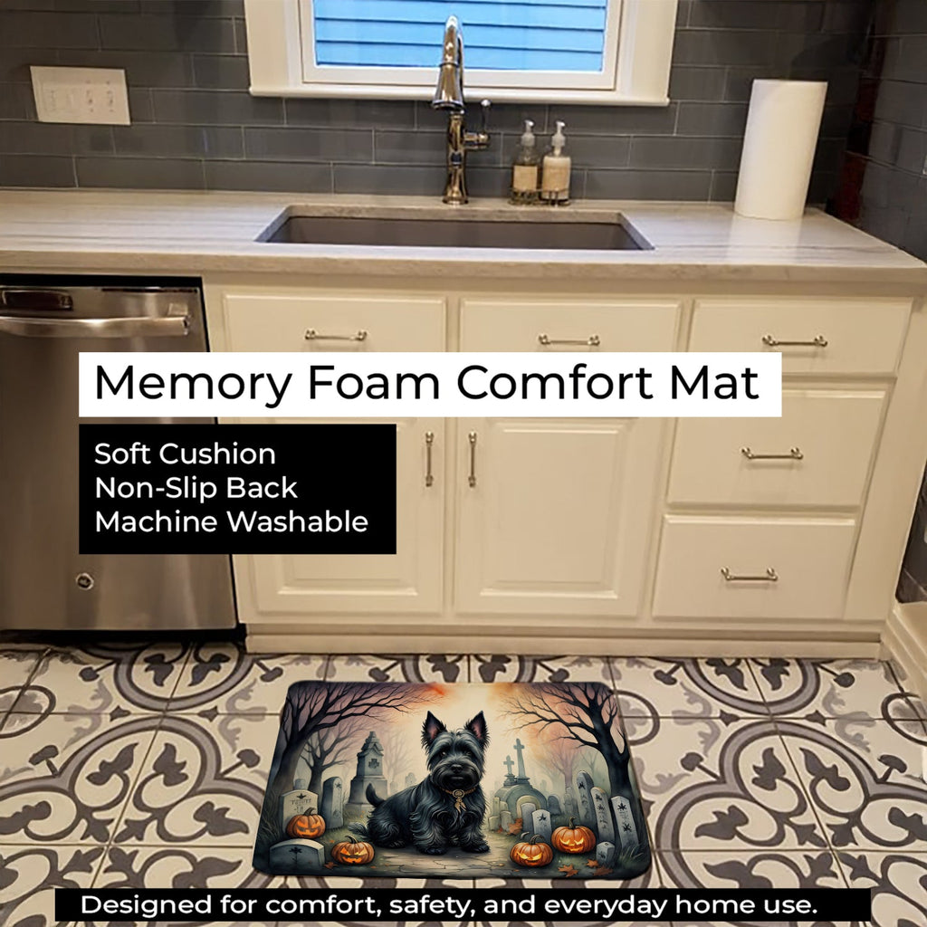 Scottish Terrier Spooky Halloween Memory Foam Kitchen Mat Machine Washable Anti-Fatigue Cushion Comfort Bath or Kitchen Rug