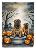 Shar Pei Spooky Halloween House Flag 28x40 Porch Sleeve Pole Decorative Outside Yard Banner Artwork Wall Hanging, Polyester