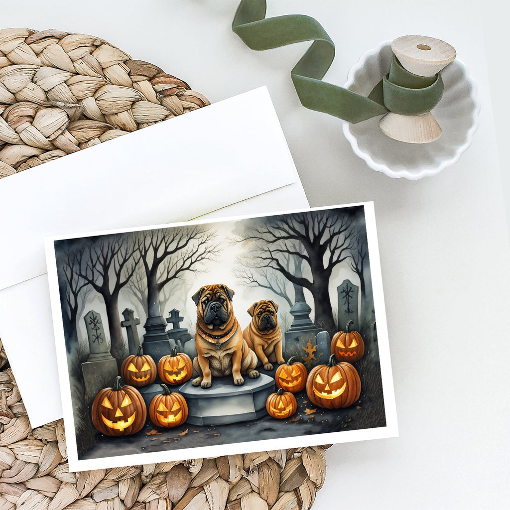 Shar Pei Spooky Halloween Greeting Cards Pack of 8 Blank Cards with Envelopes Whimsical A7 Size 5x7