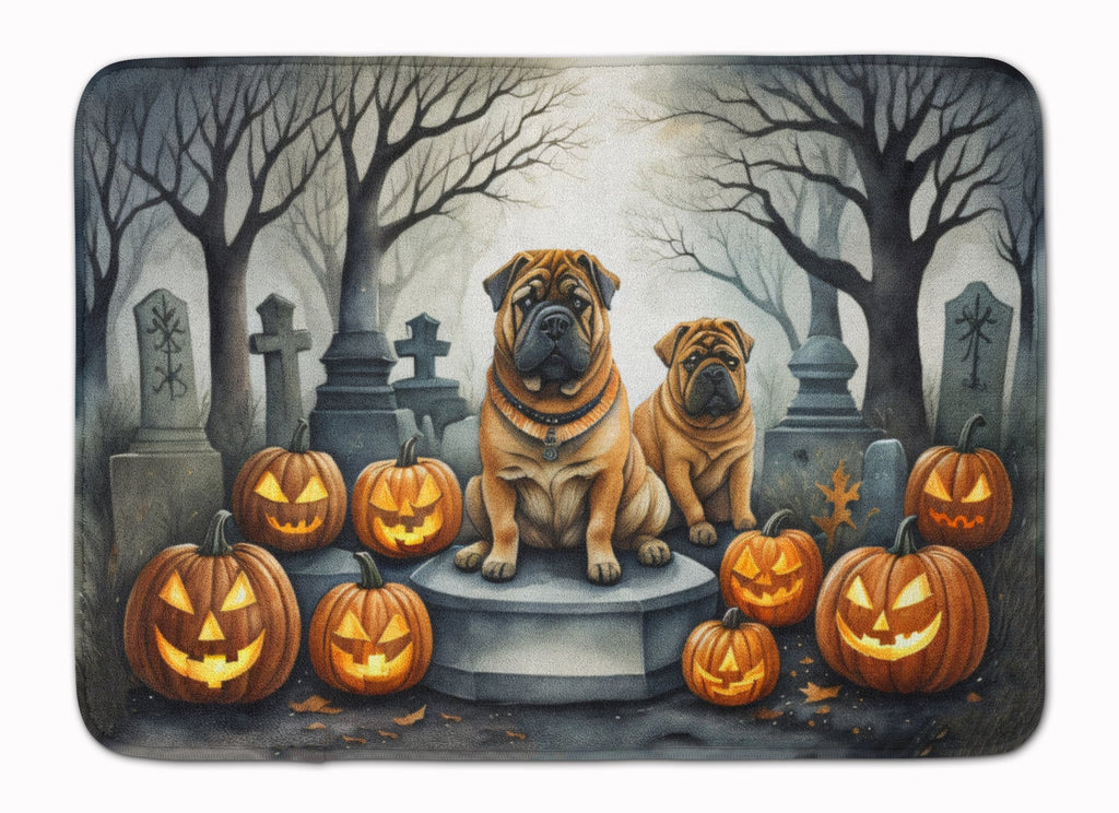 Shar Pei Spooky Halloween Memory Foam Kitchen Mat Machine Washable Anti-Fatigue Cushion Comfort Bath or Kitchen Rug
