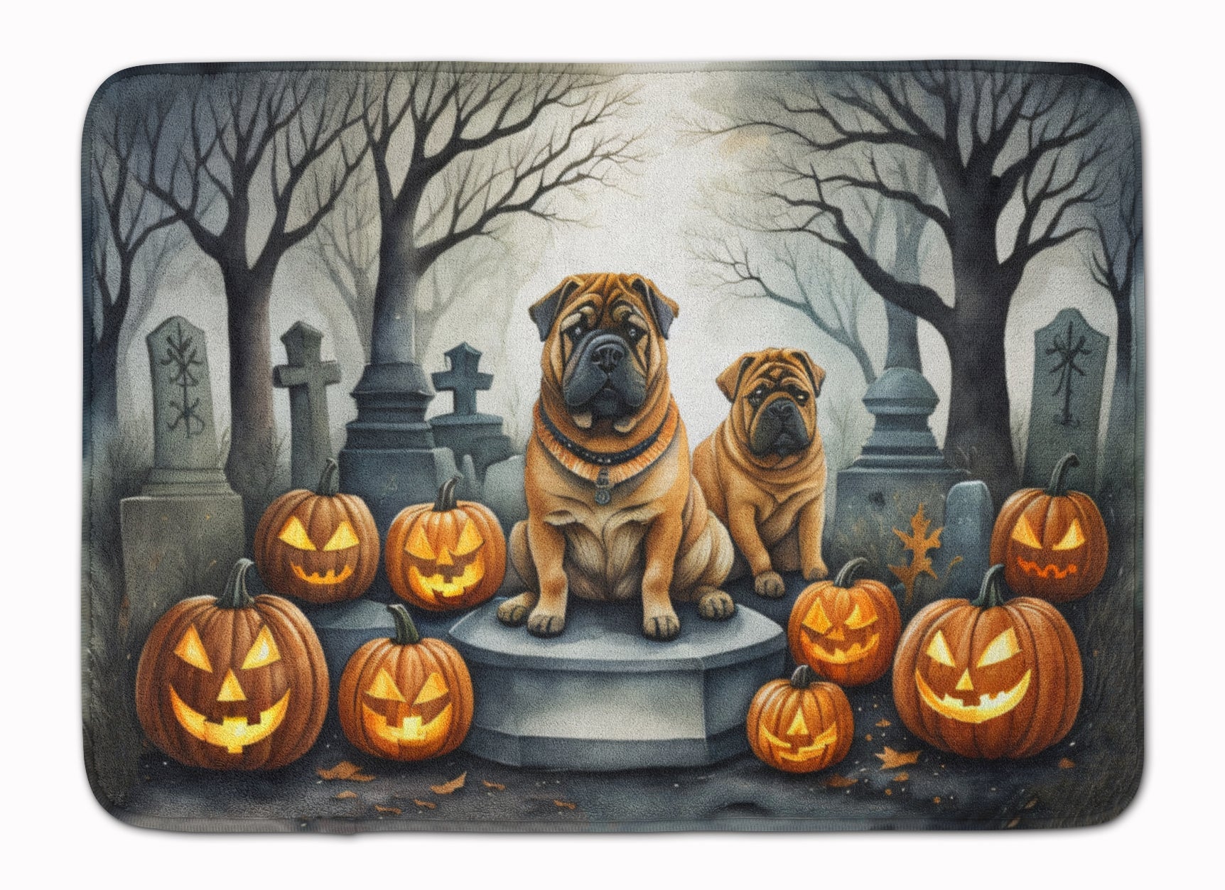 Shar Pei Spooky Halloween Memory Foam Kitchen Mat Machine Washable Anti-Fatigue Cushion Comfort Bath or Kitchen Rug