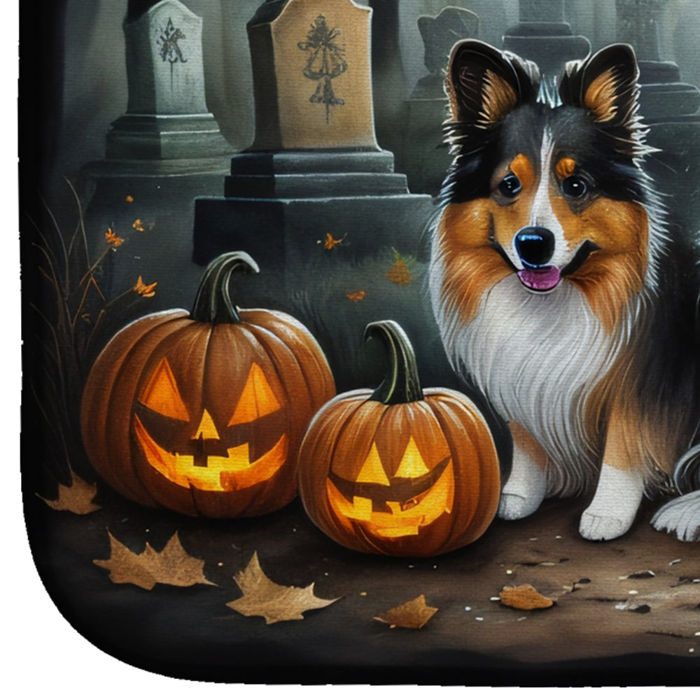 Sheltie Spooky Halloween Dish Drying Mat Absorbent Dish Drying Mat Pad for Kitchen Counter Dish Drainer Mat for Countertop, 14 x 21", Multicolor