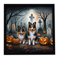 Sheltie Spooky Halloween Framed Metal Print Bathroom, Kitchen, Office, Home Decor Wall Art Ready to Hang, Square, 8X8