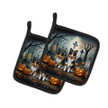 Sheltie Spooky Halloween Pot Holder Set of 2 Heat Resistant Quilted Hot Pads 7.5 x 7.5 Inch, Insulated Kitchen Trivets for Cooking & Baking