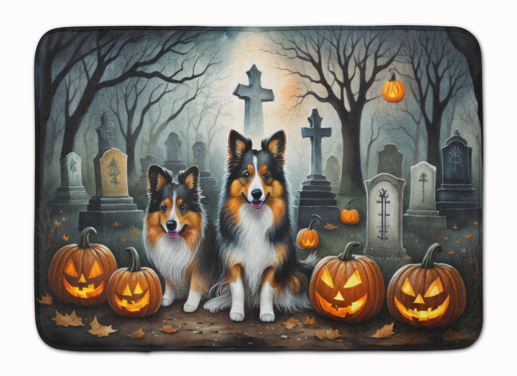 Sheltie Spooky Halloween Memory Foam Kitchen Mat Machine Washable Anti-Fatigue Cushion Comfort Bath or Kitchen Rug