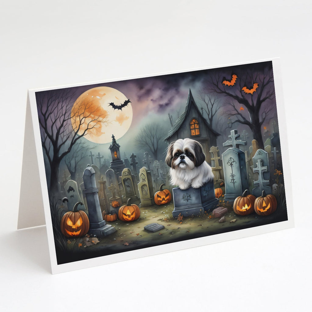 Shih Tzu Spooky Halloween Greeting Cards Pack of 8 Blank Cards with Envelopes Whimsical A7 Size 5x7