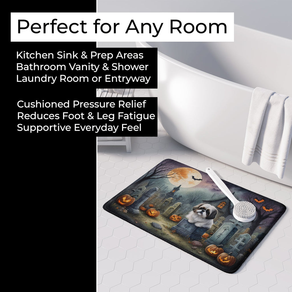 Shih Tzu Spooky Halloween Memory Foam Kitchen Mat Machine Washable Anti-Fatigue Cushion Comfort Bath or Kitchen Rug